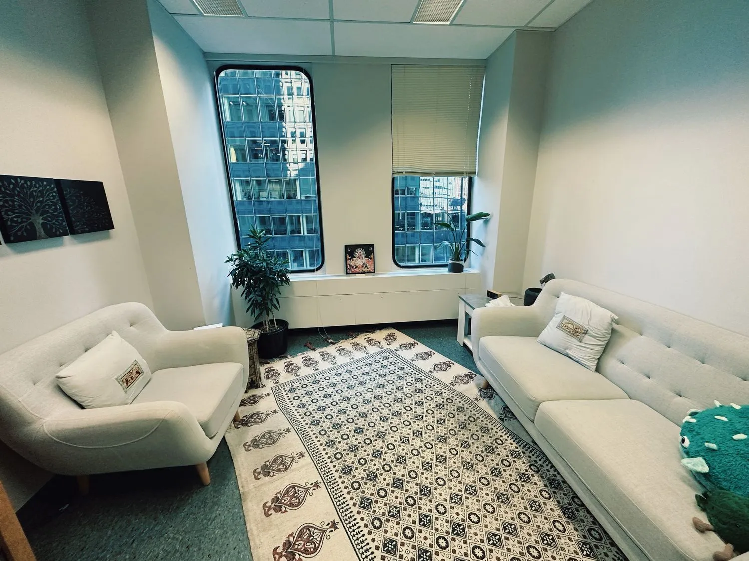 A second view of the therapy office with natural daylight